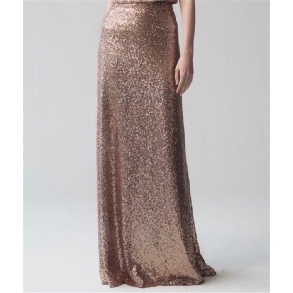 Jenny Yoo Hazel Gold Sequin Maxi Skirt size 8